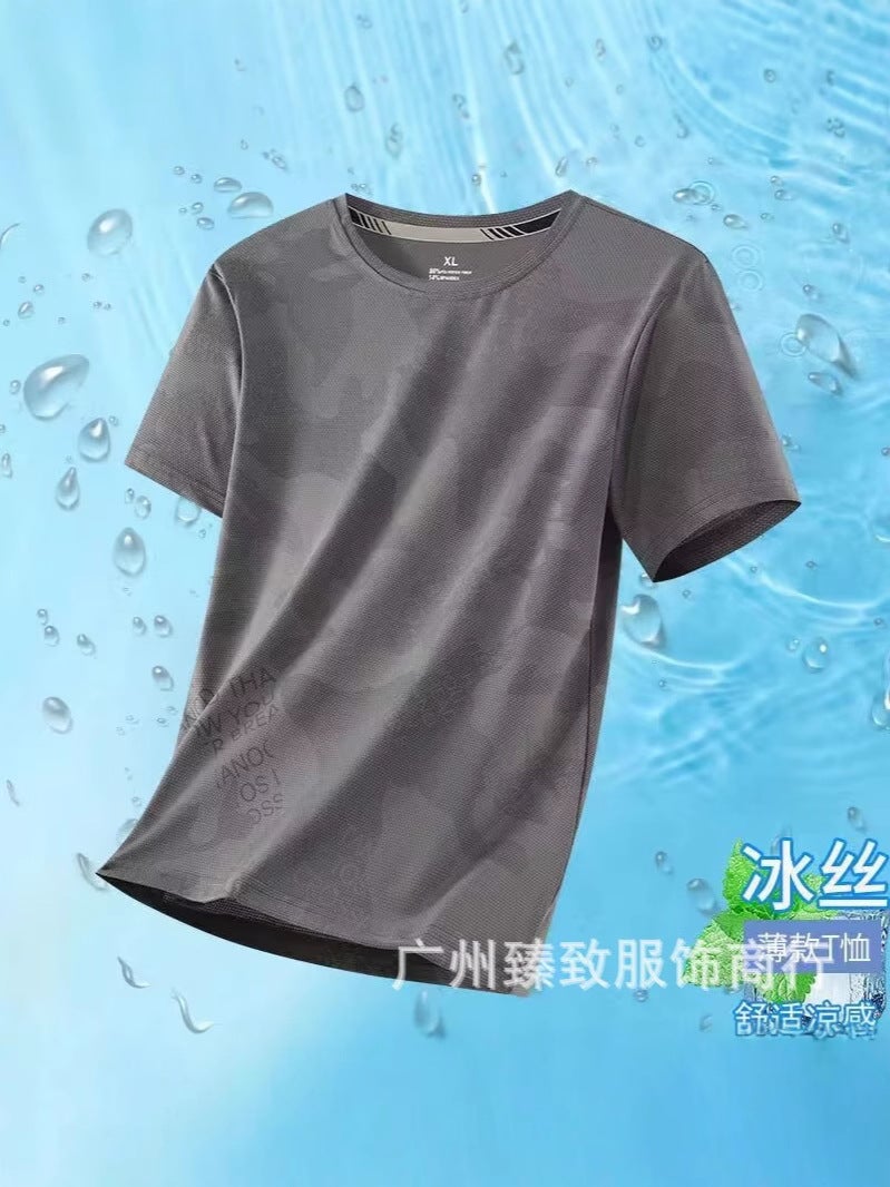 Ice Silk Short-Sleeved T-Shirt Men'S Round Neck Large Size Loose Men'S Sports Round Neck T-Shirt Short-Sleeved Cool And Breathable - Image 2