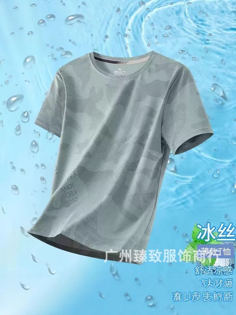 Ice Silk Short-Sleeved T-Shirt Men'S Round Neck Large Size Loose Men'S Sports Round Neck T-Shirt Short-Sleeved Cool And Breathable - Image 3