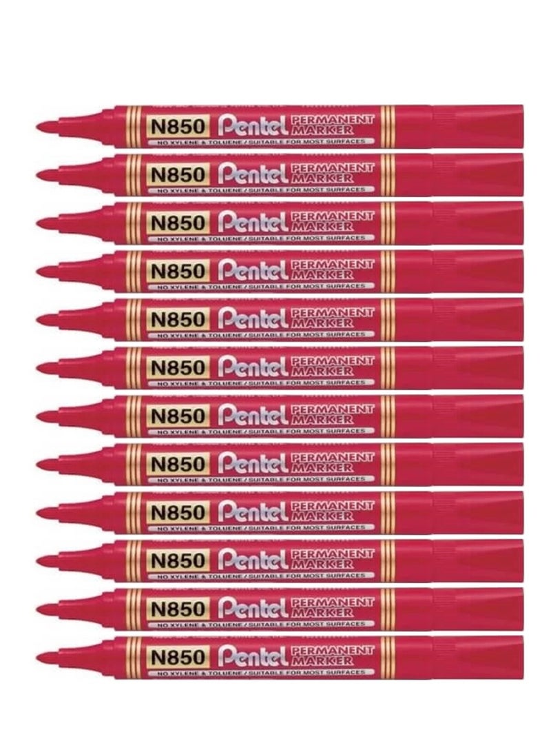 Pentel 12 قطعة قلم تحديد دائم طرف مدبب حبر أحمر - Image 1