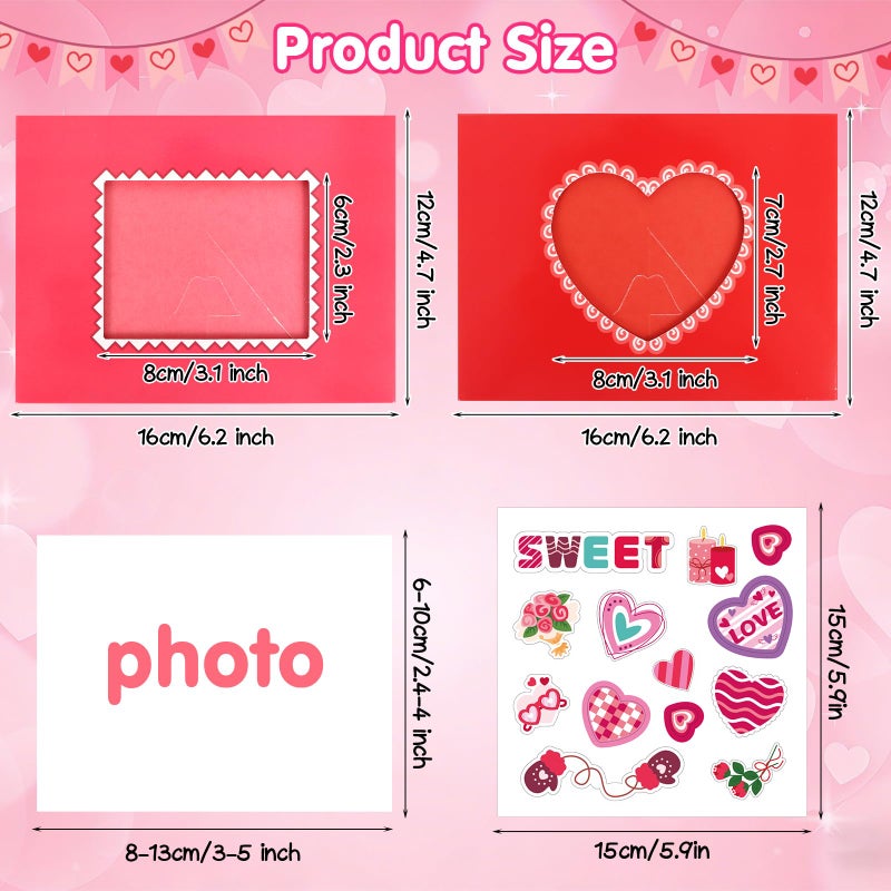 DERAYEE 24 Pack Valentines Picture Frame Craft Kits with Stickers, DIY Sweet Love XOXO Heart Paper Photo Frames for Kids Valentine's Day Gifts School Classroom Activities - Image 3