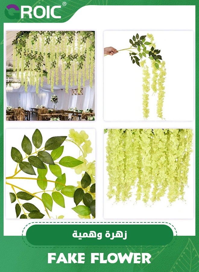 GROIC 12 Pack Increased Density Wisteria Artificial Fake Flower Bushy Silk Vine Ratta Hanging Garland for Wedding Party Garden Outdoor Greenery Home Wall Deco (Green) - Image 5