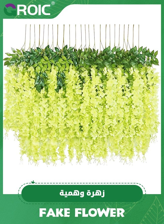 GROIC 12 Pack Increased Density Wisteria Artificial Fake Flower Bushy Silk Vine Ratta Hanging Garland for Wedding Party Garden Outdoor Greenery Home Wall Deco (Green) - Image 1