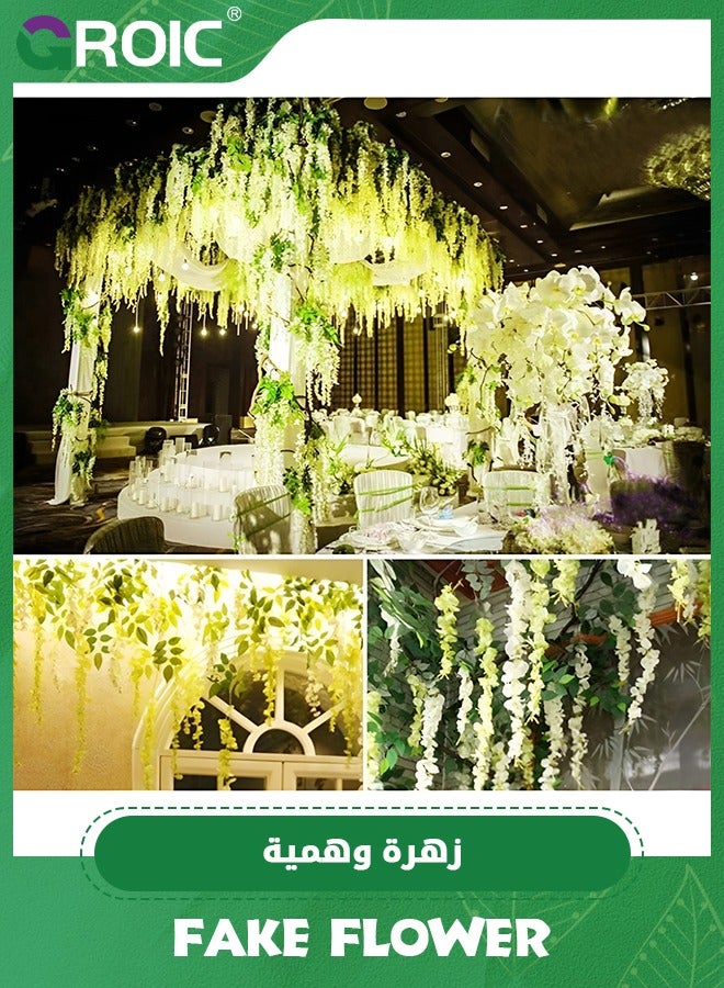 GROIC 12 Pack Increased Density Wisteria Artificial Fake Flower Bushy Silk Vine Ratta Hanging Garland for Wedding Party Garden Outdoor Greenery Home Wall Deco (Green) - Image 4