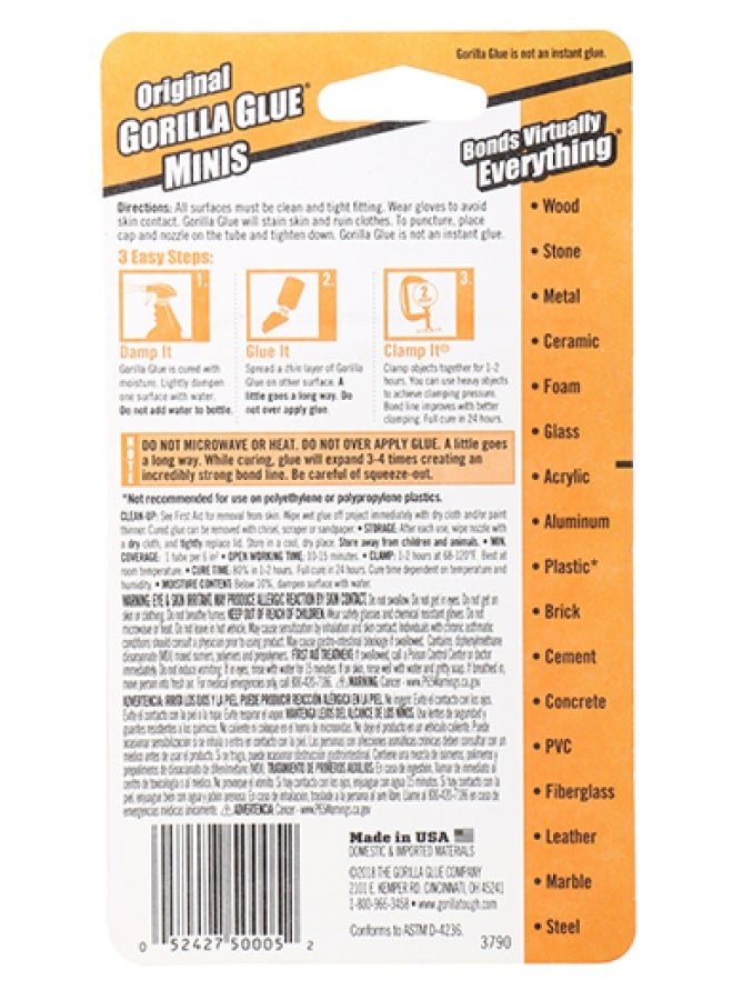 Gorilla Original Gorilla Glue, Brown, Waterproof Polyurethane Glue, Four 3 Gram Tubes (Pack of 1) - Expands Into Materials, All Purpose - Image 2
