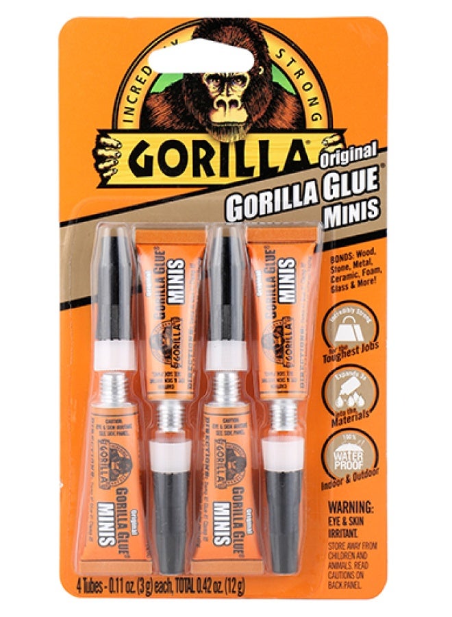 Gorilla Original Gorilla Glue, Brown, Waterproof Polyurethane Glue, Four 3 Gram Tubes (Pack of 1) - Expands Into Materials, All Purpose - Image 1
