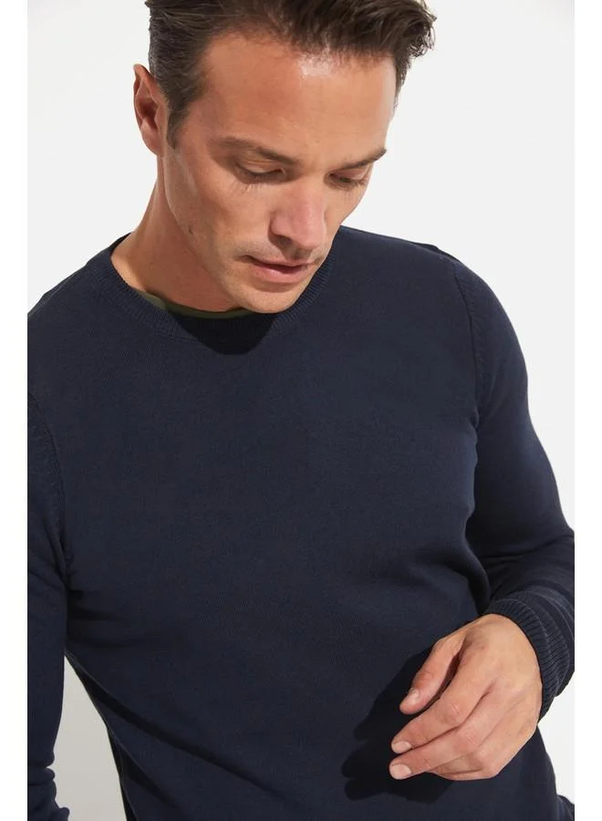 JUNE June Men Crew Neck Knitwear Sweater Navy