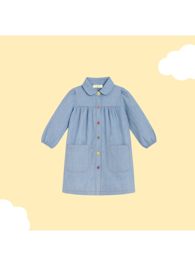 Luay Girls Denim Frock | Stylish Full Sleeve Dress for Kids | Soft Cotton Denim | Casual Party Wear Outfit for Baby Girls | Fashion Blue - Image 5