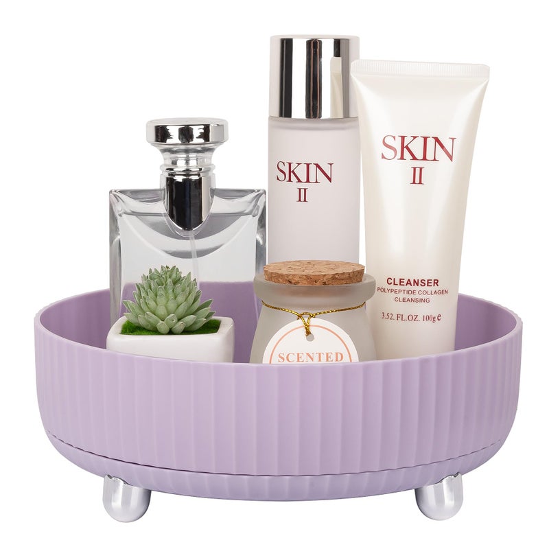 Anyoifax Makeup Perfume Organizer Tray 360 Degree Rotating Lazy Susan Skincare Lotion Organizer Spinning Cosmetics Storage for Dresser Vanity Bathroom Countertop Small Purple