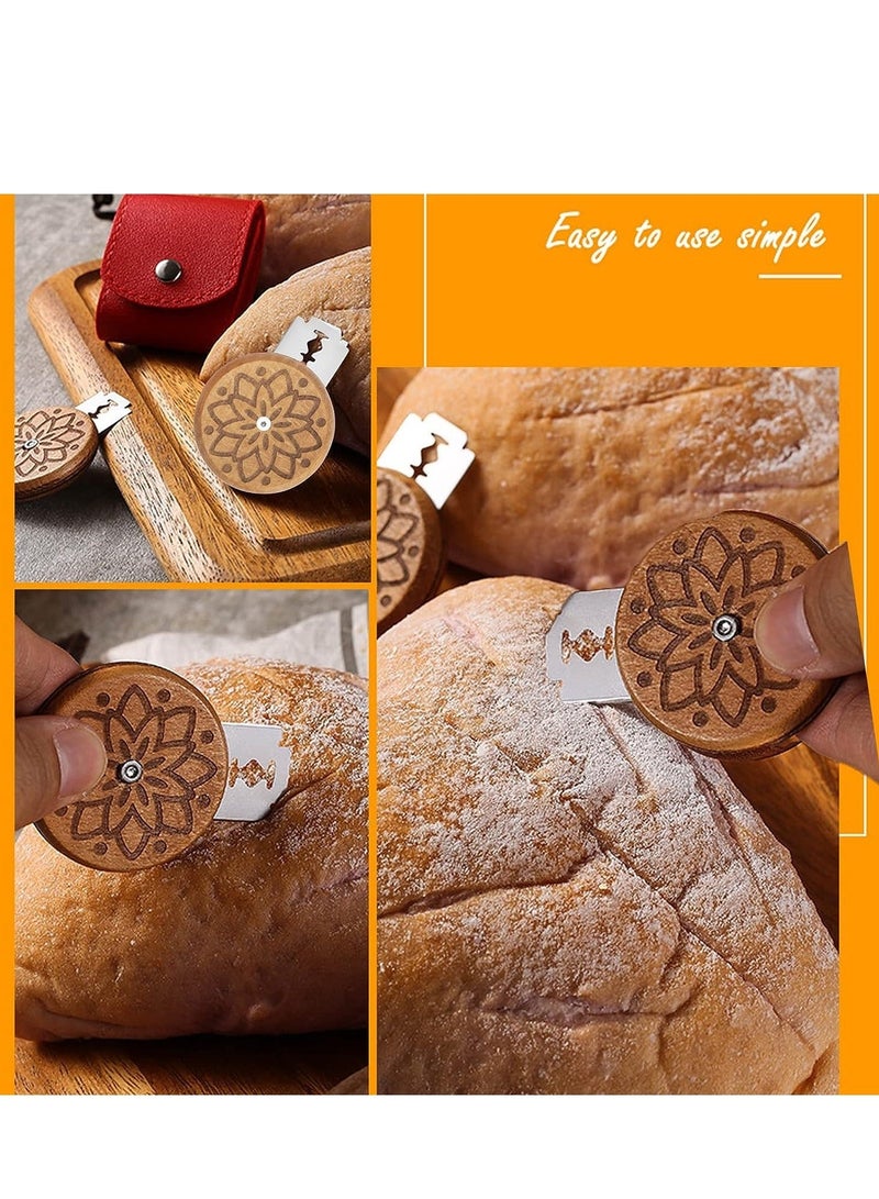 شو وو UFO Bread Lame Cutter Scoring for Tool Sourdough Bakers Razor Scorer Blade Banneton Knife Making Handcrafted with Red Holster and 5 Blades - Image 3