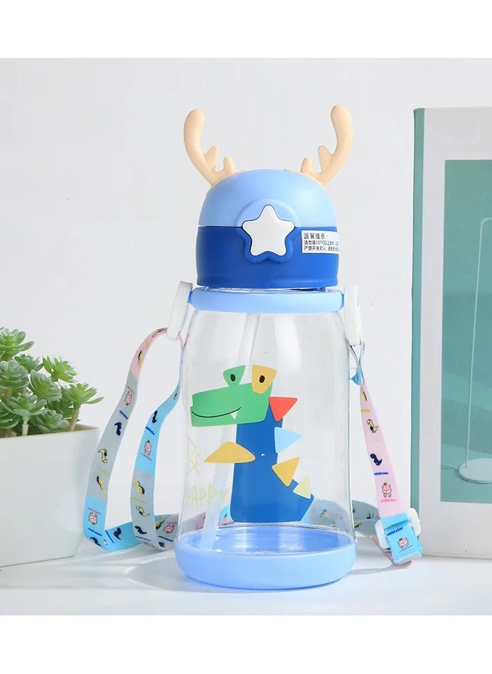 BURAQ 1pc 600ml Kids Water Sippy Cup Antler Creative Cartoon Baby Cups with Straws Leakproof Water Bottles Outdoor Childrens Cup 