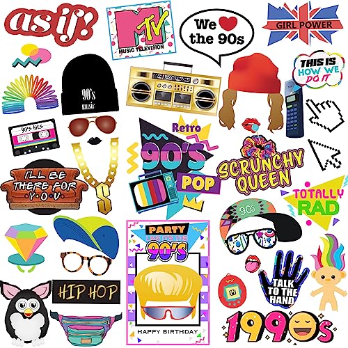 90s Photo Booth Props 39pcs Hip Hop Photo Booth Props Tvorvik 90s Party Decorations Hip Hop Party Decorations 1990s Decor Suitable for 1990s Themed Birthday Back to 90 Themed Birthday