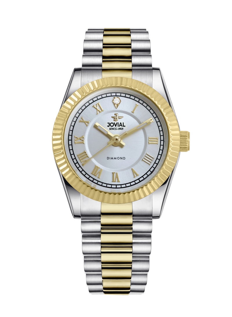 Jovial Women's Fashion metal band watch, 21mm, White Dial with Diamond - Image 1
