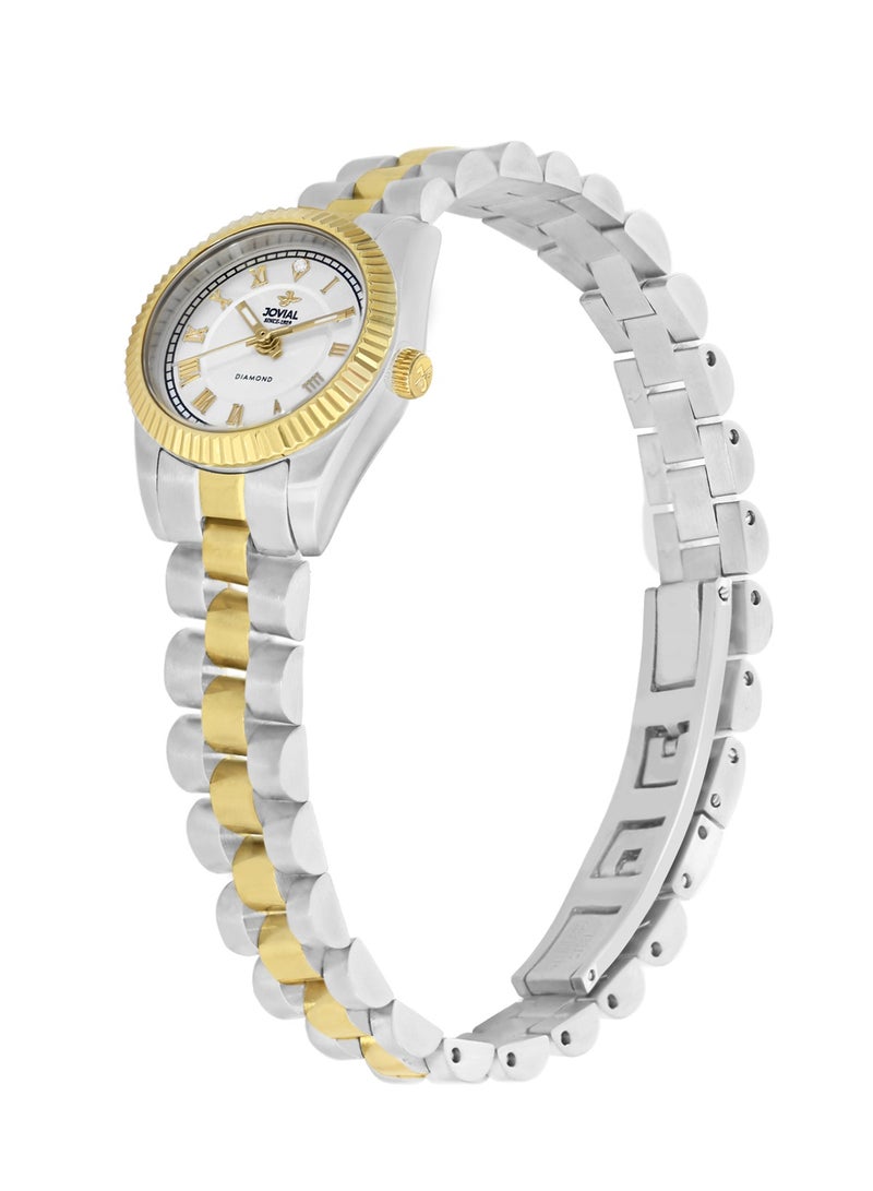 Jovial Women's Fashion metal band watch, 21mm, White Dial with Diamond - Image 2