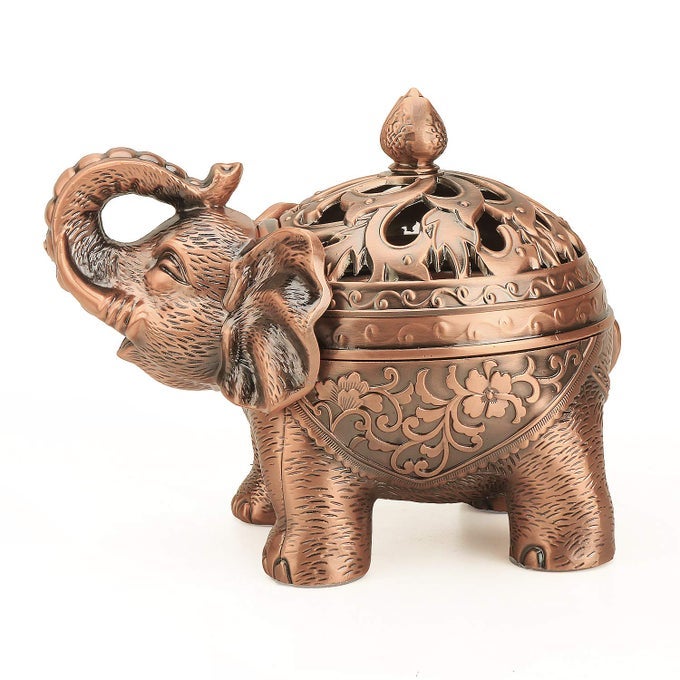 ALLOY INCENSE HOLDER STAND ELEPHANT CONE COIL INCENSE BURNER ASH CATCHER WITH LID AROMATHERAPY ORNAMENT HOME DECORATION FOR INDOOR OUTDOOR RED COPPER