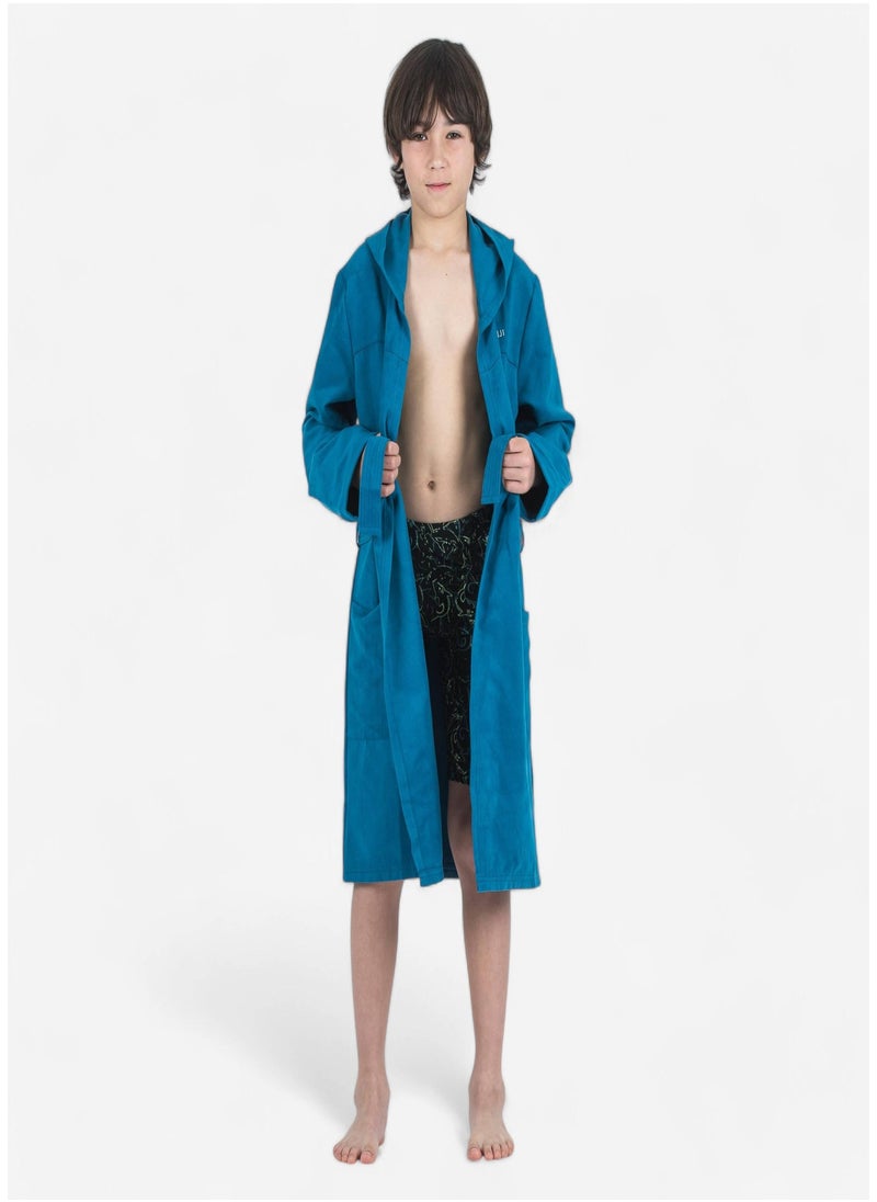 NABAIJI NABAIJI by DECATHLON, Kids' Compact Microfibre Hooded Bathrobe Soft & Quick-Dry Dark Blue  - Image 1
