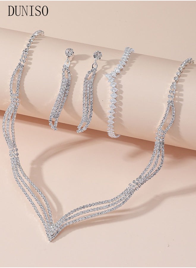 DUNISO - 5Pcs Clutch Bag Rhinestone Jewelry Set with Necklace Earrings Bracelets Ring Rhinestone Purse Bag Glitter Evening Bag Wedding Bridal Bridesmaid Costume Jewelry Set for Women and Girls Dress Accessorie - Image 1