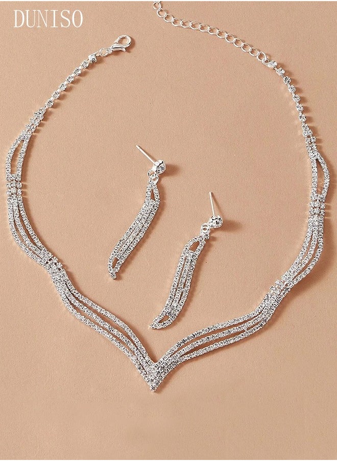 DUNISO - 5Pcs Clutch Bag Rhinestone Jewelry Set with Necklace Earrings Bracelets Ring Rhinestone Purse Bag Glitter Evening Bag Wedding Bridal Bridesmaid Costume Jewelry Set for Women and Girls Dress Accessorie - Image 1