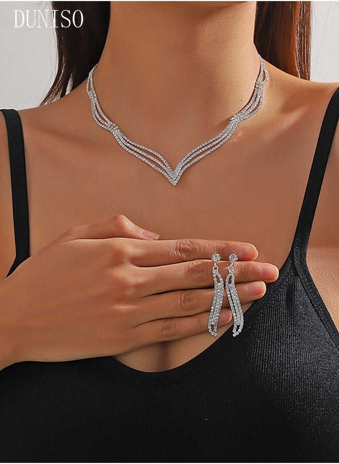 DUNISO - 5Pcs Clutch Bag Rhinestone Jewelry Set with Necklace Earrings Bracelets Ring Rhinestone Purse Bag Glitter Evening Bag Wedding Bridal Bridesmaid Costume Jewelry Set for Women and Girls Dress Accessorie - Image 1