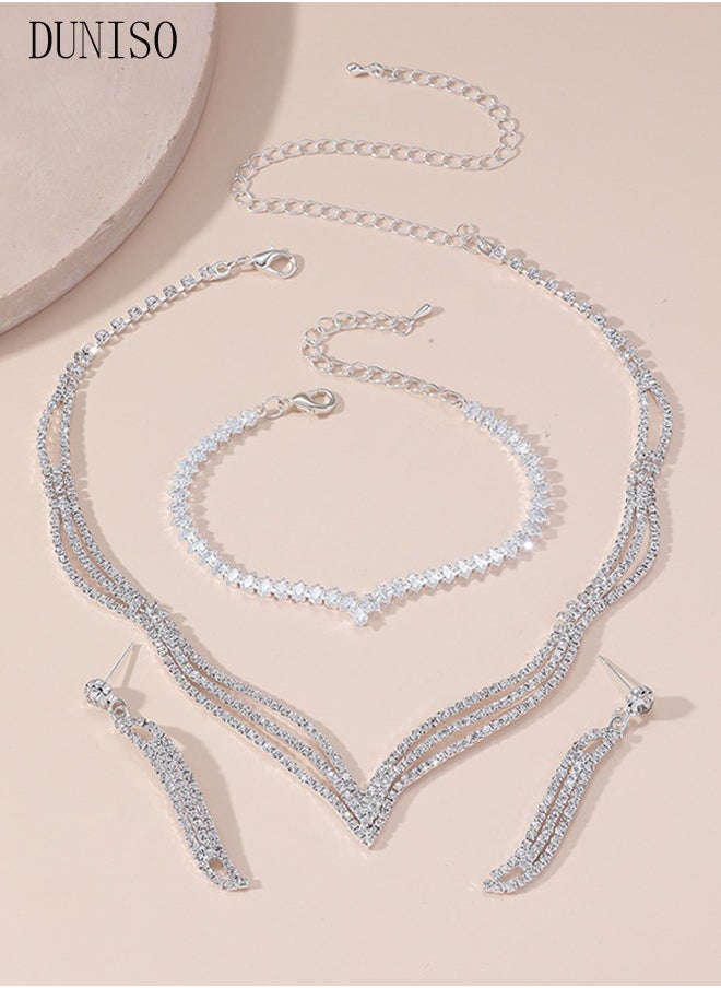 DUNISO - 5Pcs Clutch Bag Rhinestone Jewelry Set with Necklace Earrings Bracelets Ring Rhinestone Purse Bag Glitter Evening Bag Wedding Bridal Bridesmaid Costume Jewelry Set for Women and Girls Dress Accessorie - Image 1
