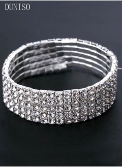 DUNISO 5Pcs Clutch Bag Rhinestone Jewelry Set with Necklace Earrings Bracelets Ring Rhinestone Purse Bag Glitter Evening Bag Wedding Bridal Bridesmaid Costume Jewelry Set for Women and Girls Dress Accessorie  - Image 3