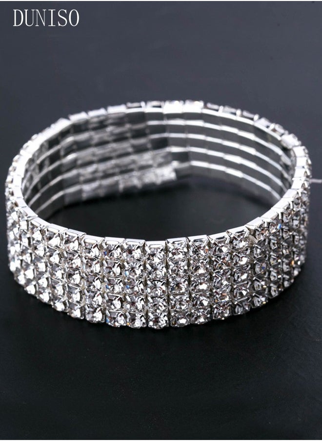 DUNISO - 5Pcs Clutch Bag Rhinestone Jewelry Set with Necklace Earrings Bracelets Ring Rhinestone Purse Bag Glitter Evening Bag Wedding Bridal Bridesmaid Costume Jewelry Set for Women and Girls Dress Accessorie - Image 1
