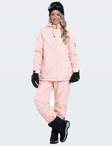 GEMYSE Women's Ski Snowsuit Waterproof Windproof Insulated Jacket and Pants Set Winter Warm Snowboarding Coat with Hood(Seashell Pink,Large) - Image 4