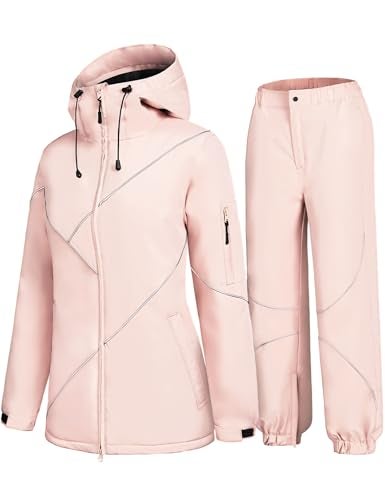 GEMYSE Women's Ski Snowsuit Waterproof Windproof Insulated Jacket and Pants Set Winter Warm Snowboarding Coat with Hood(Seashell Pink,Large) - Image 1