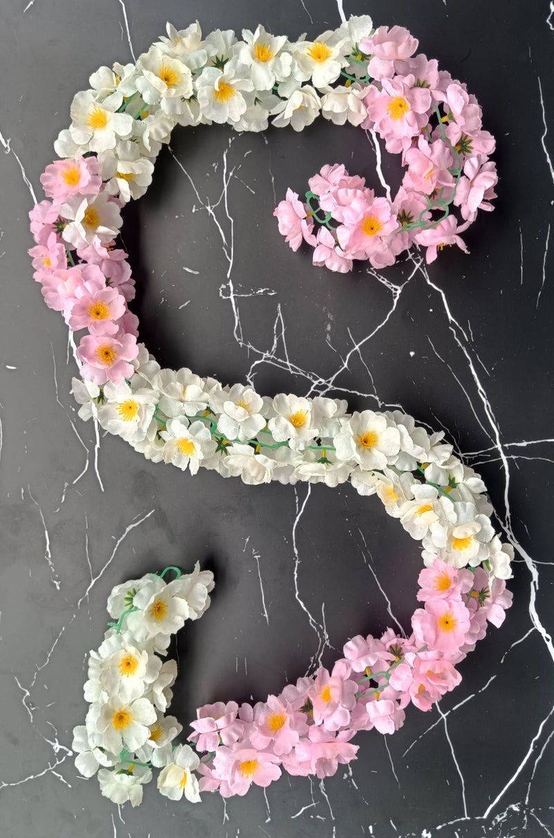 VRB Dec 1 Pcs Artificial Flowers Vine Blossom/Roses Garland Fake (6 feet) Flowers Fabric Roses/Blossom Garland for Wedding Decor Diwali/Ganpati/Garden Wall Valentine (White & Pink Combo Blossom) - Image 2