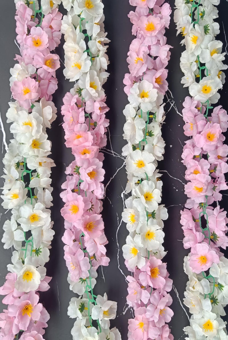 VRB Dec 1 Pcs Artificial Flowers Vine Blossom/Roses Garland Fake (6 feet) Flowers Fabric Roses/Blossom Garland for Wedding Decor Diwali/Ganpati/Garden Wall Valentine (White & Pink Combo Blossom) - Image 4