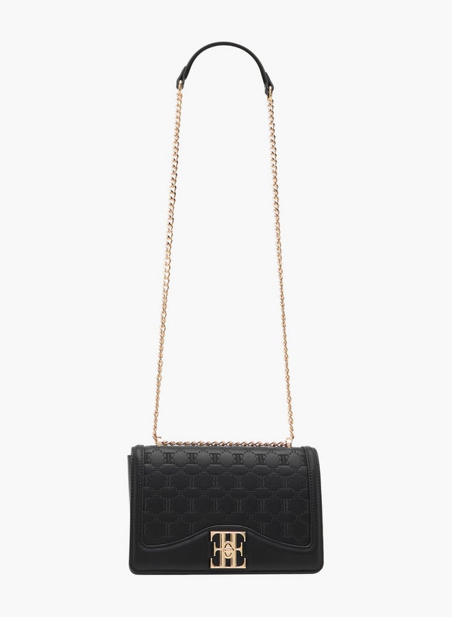 ELLE حقيبة كتف مزينة بشعار مخصصة للنساء مع حزام سلسلة وإغلاق بغطاء - Image 2