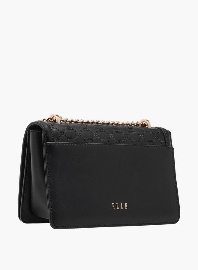ELLE حقيبة كتف مزينة بشعار مخصصة للنساء مع حزام سلسلة وإغلاق بغطاء - Image 3