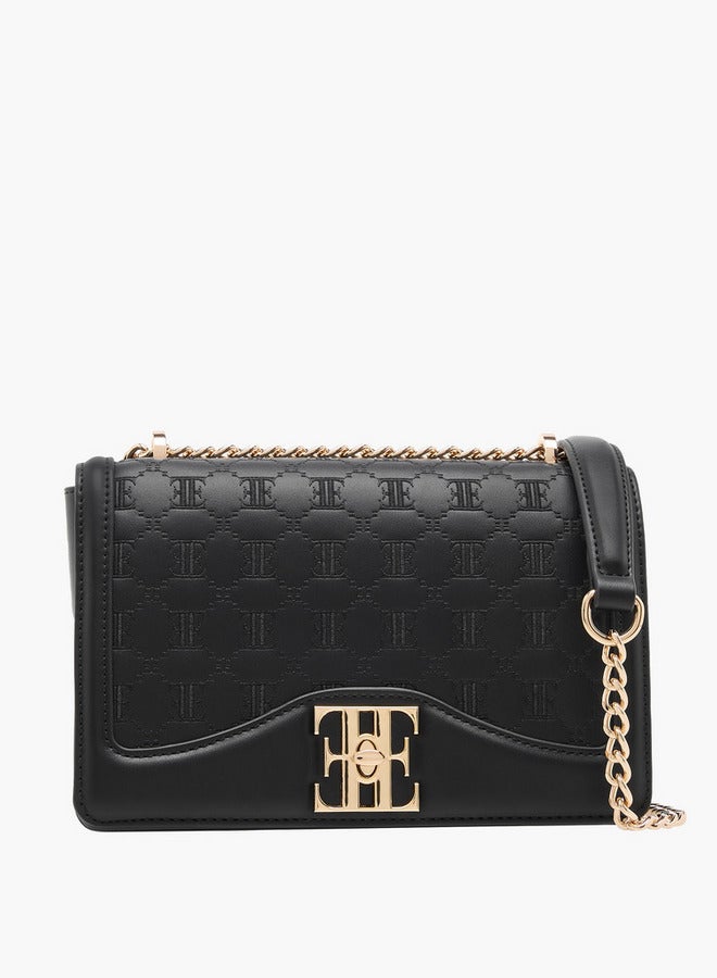 ELLE حقيبة كتف مزينة بشعار مخصصة للنساء مع حزام سلسلة وإغلاق بغطاء - Image 1