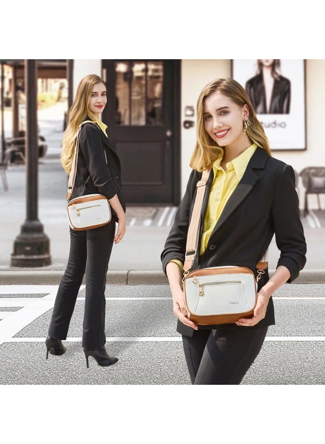 Makes Crossbody Purse for Women Small Crossbody Bags Trendy Vegan Leather with Adjustable Shoulder Straps Gift for Mother Wife Mom, Beige With Brown Minimalism Upgrade - Image 2
