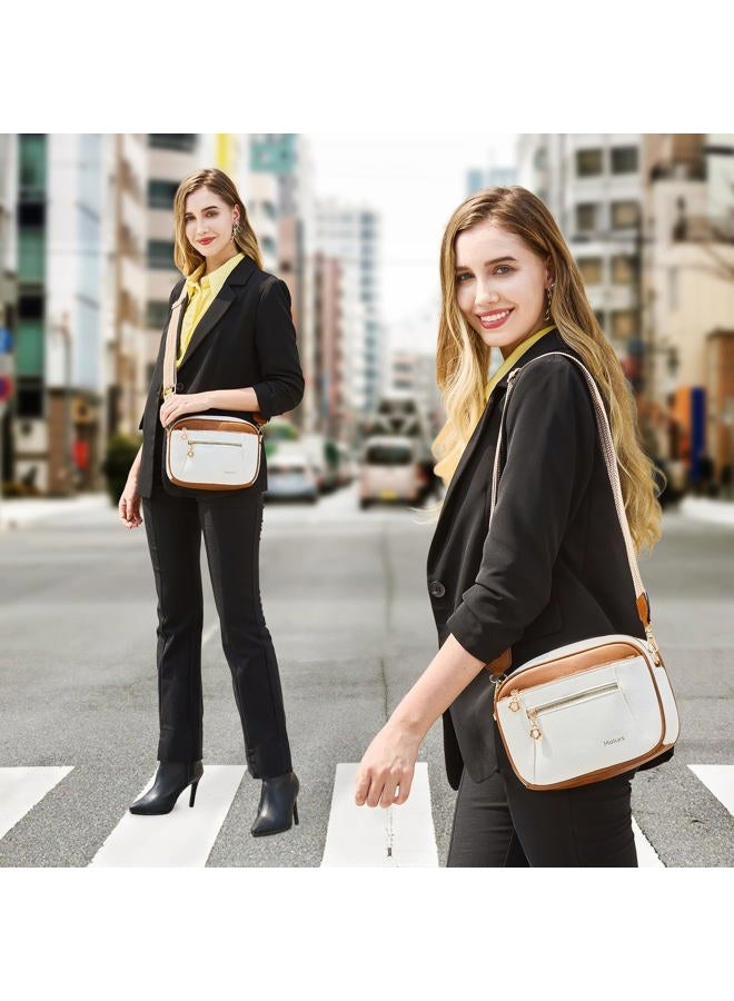 Makes Crossbody Purse for Women Small Crossbody Bags Trendy Vegan Leather with Adjustable Shoulder Straps Gift for Mother Wife Mom, Beige With Brown Minimalism Upgrade - Image 3