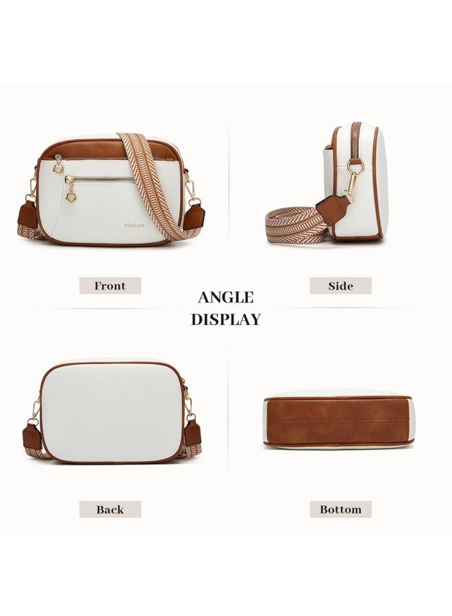 Makes Crossbody Purse for Women Small Crossbody Bags Trendy Vegan Leather with Adjustable Shoulder Straps Gift for Mother Wife Mom, Beige With Brown Minimalism Upgrade - Image 4