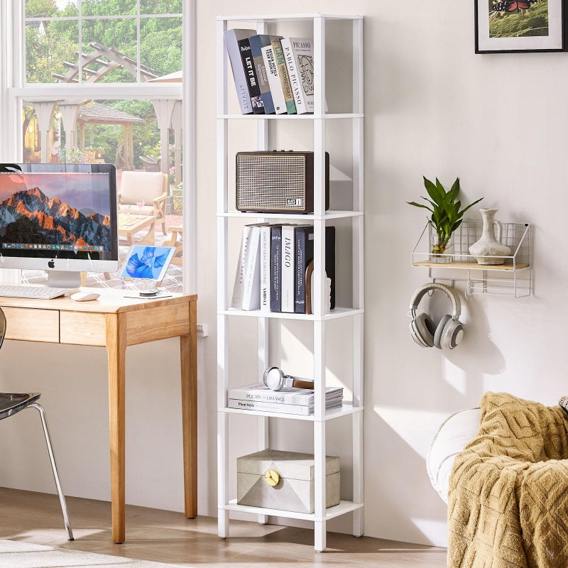 YUFAM 66in Tall Bookshelf 6-Tier Small Narrow Bookcase, Skinny Book Shelf for Small Space, Farmhouse Slim Shelf with Storage, Wood Freestanding Display Thin Bookshelves for Living Room, Office, White - Image 1