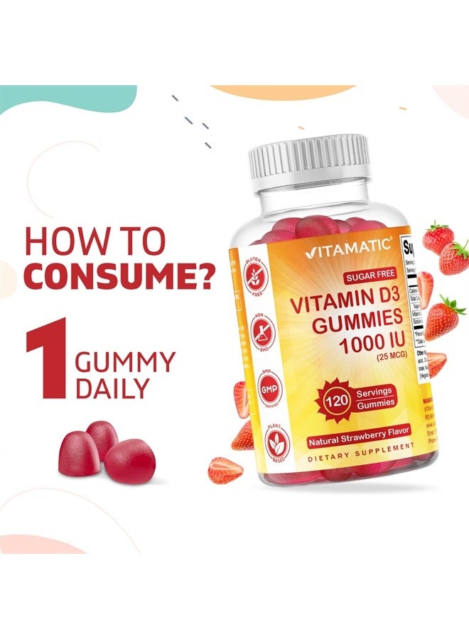 Vitamatic Sugar Free Vitamin D3-120 Pectin Based Gummies - Great Taste - Healthy Bones, Mood & Immune System Function - Non-GMO - 120 Servings (1000 IU)  - Image 4
