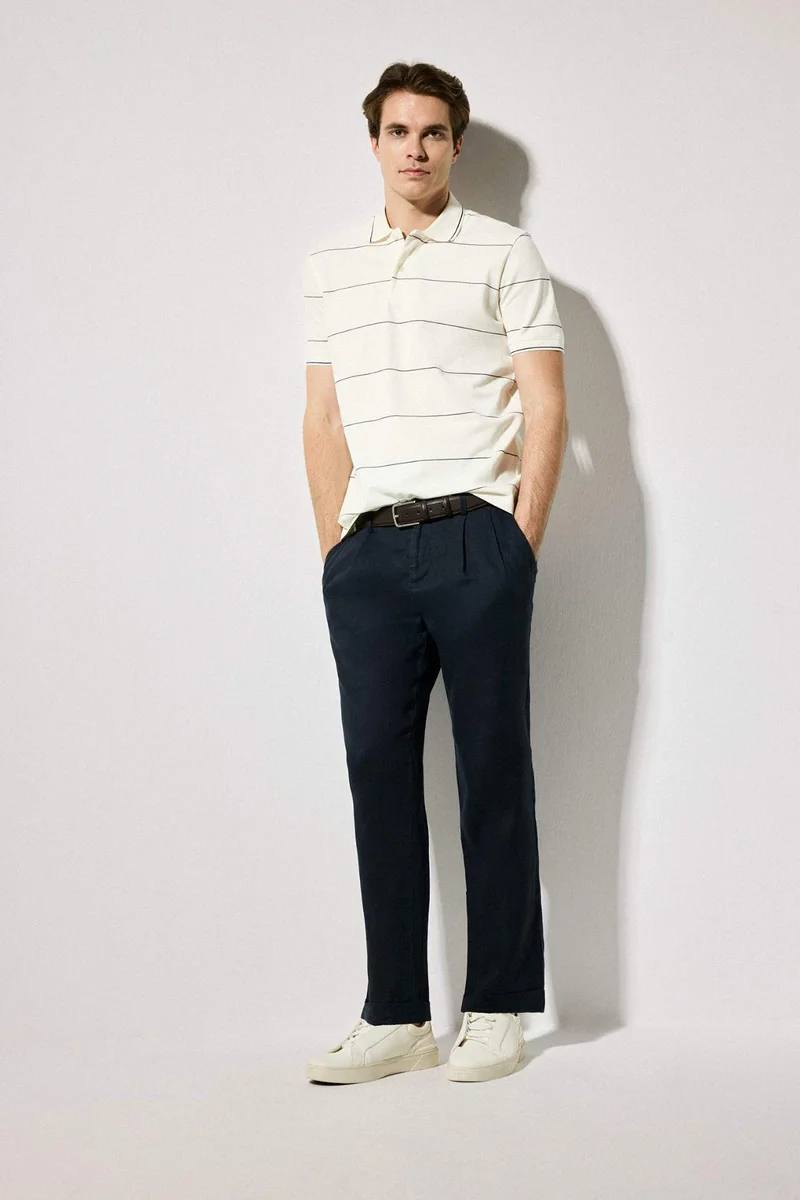 ديفاكتو Regular Fit Polo Collar Striped Short Sleeve Polo T-Shirt