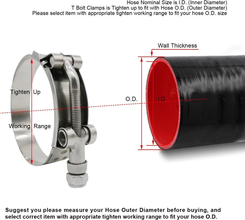 ROADFORMER 59mm - 67mm T-Bolt Hose O.D. Clamp - Working Range 2.31" - 2.64" for 2.5 inch Hose OD, Stainless Steel Bolt, SS Band Floating Bridge and Nylon Insert Locknut (59mm - 67mm, 2 pack) - Image 4