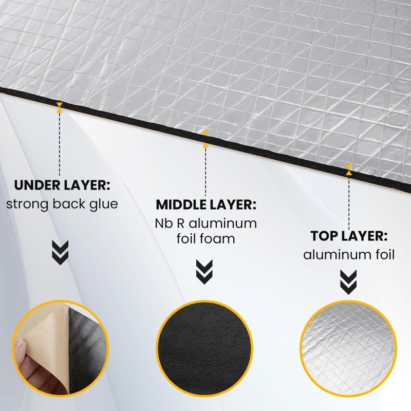 VOISEN VOISNE Sound Deading Material for Cars,197 mil(5mm) 21 sqft Sound Deadening,Aluminum foil Foam Sound Deadener,Noise Insulation and Vibration Dampening Material 19 Pcs - Image 4