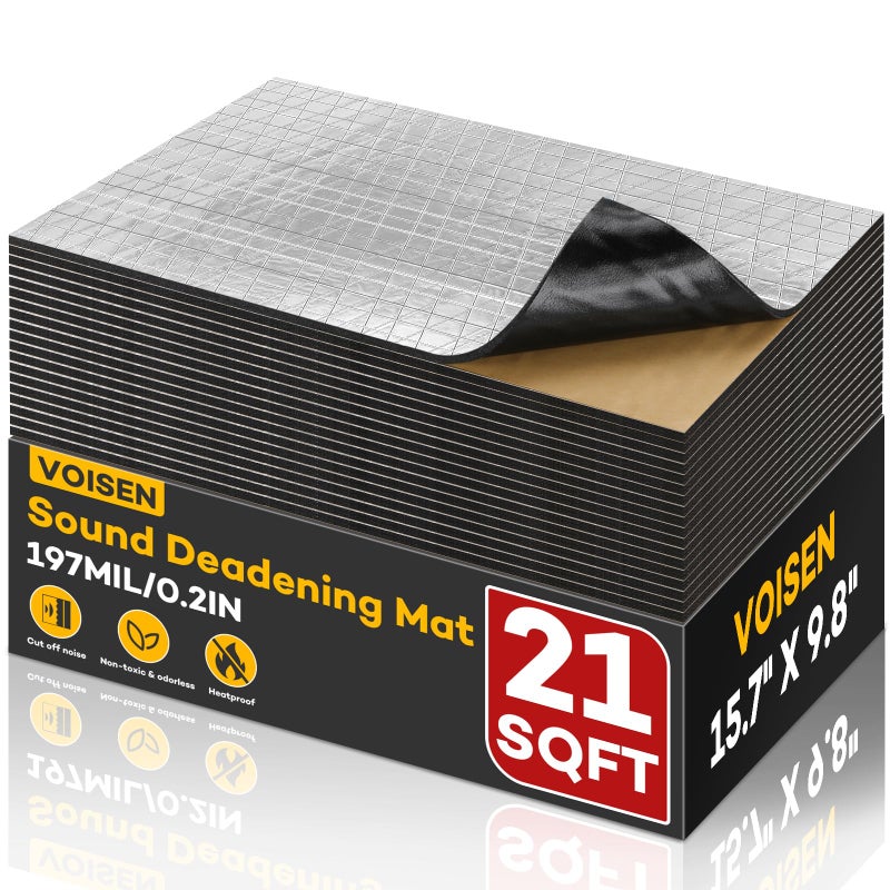 VOISEN VOISNE Sound Deading Material for Cars,197 mil(5mm) 21 sqft Sound Deadening,Aluminum foil Foam Sound Deadener,Noise Insulation and Vibration Dampening Material 19 Pcs - Image 1