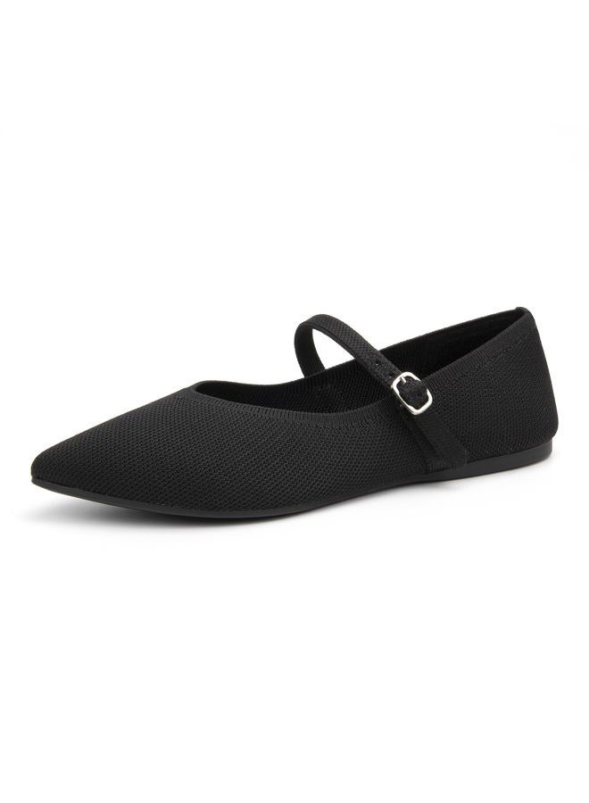 AprCoco Flats for Women Knit Pointed Toe Ballet Flat with Ankle Strap Casual Womens Shoes Comfort Soft Walking Office, Black, 6 - Image 4