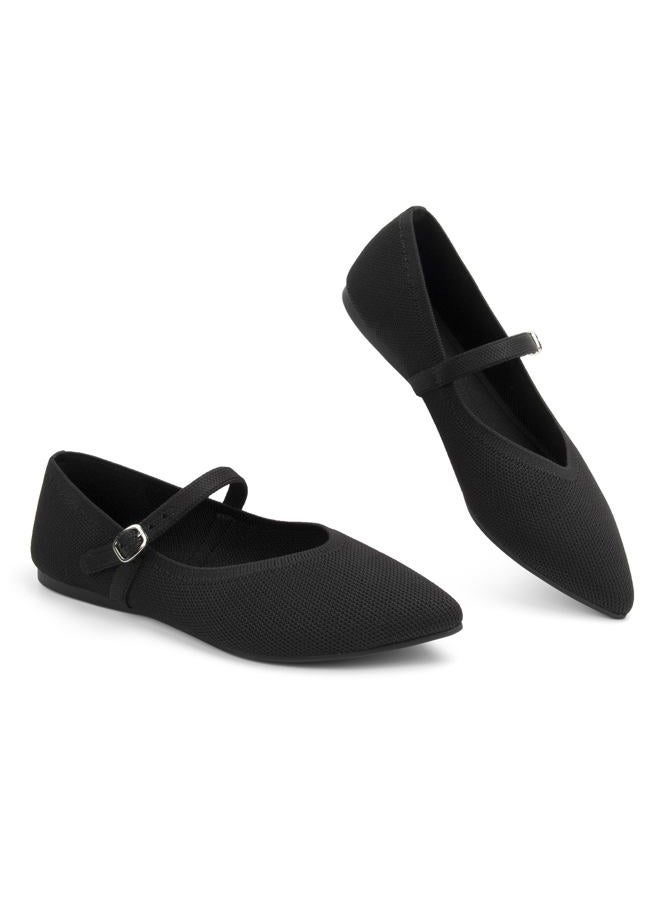 AprCoco Flats for Women Knit Pointed Toe Ballet Flat with Ankle Strap Casual Womens Shoes Comfort Soft Walking Office, Black, 6 - Image 5