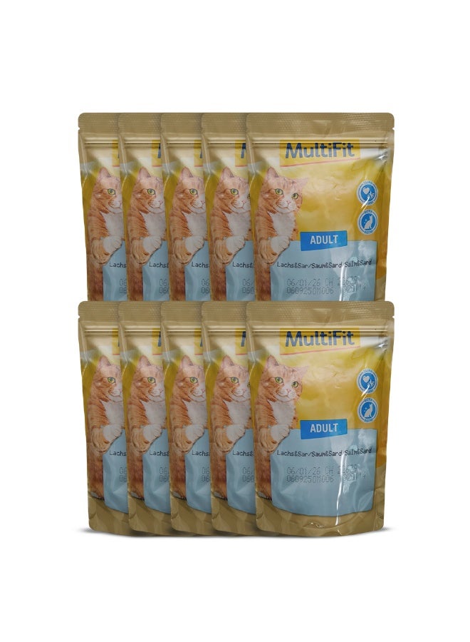 مالتي فيت للقطط البالغة جيلي ديو فيش آند كلاسيك ميكس كيس 100 جم بالسلمون و السردين - Image 1