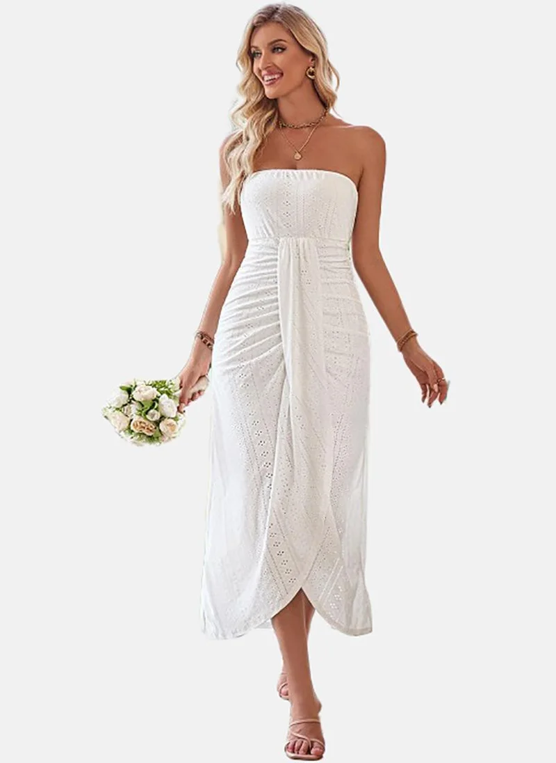 يونيكي White Flared Solid Off-shoulder Sleeveless Dress