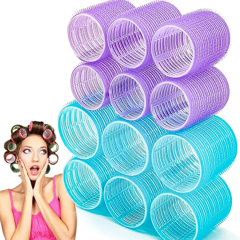 BESSEEK Hair Rollers Sets 12 Pcs Self Grip Salon Hair Dressing Curlers Jumbo Large Rollers for Long Short Hair DIY Curly Hairstyle for Women Heatfree Hair Curlers 6XLarge6XMedium