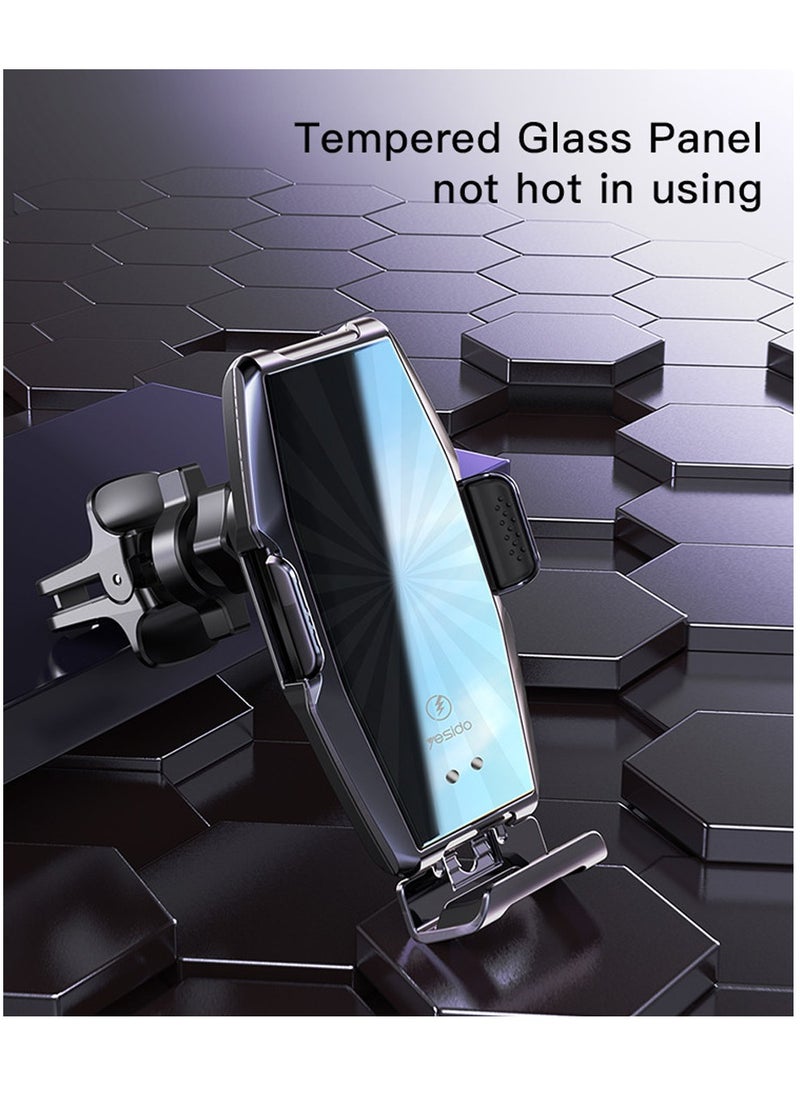 Yesido - Yesido C189 Wireless Holder 15W Fast Charge Smart Coil Sense Car Wireless Charger Phone Holder Adjustable Air Vent Holder - Black - Image 1