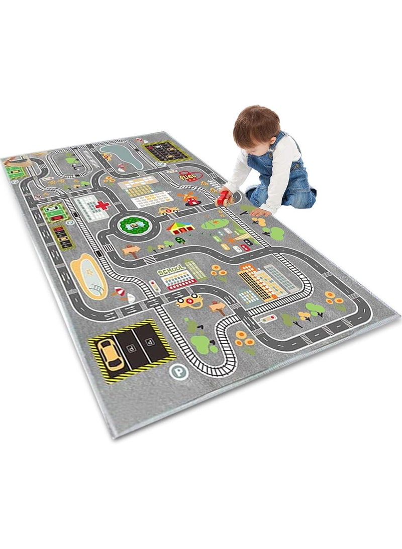 Kids Carpet Playmat for Race Cars & Toys, Car Rug City Life Traffic Road Playroom Mat Kids Rugs [Cars not Included] - Image 1
