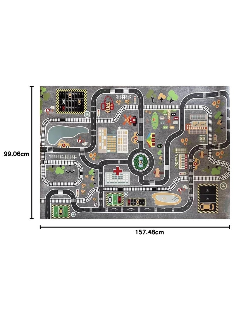 Kids Carpet Playmat for Race Cars & Toys, Car Rug City Life Traffic Road Playroom Mat Kids Rugs [Cars not Included] - Image 2