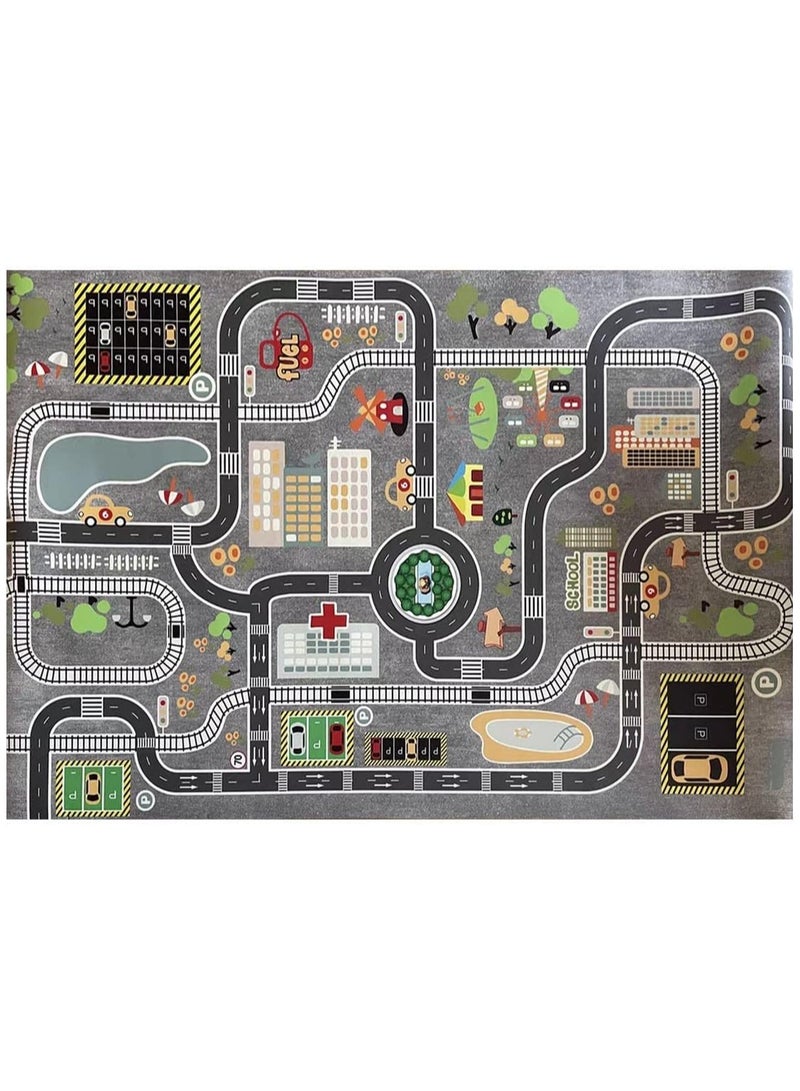 Kids Carpet Playmat for Race Cars & Toys, Car Rug City Life Traffic Road Playroom Mat Kids Rugs [Cars not Included] - Image 5